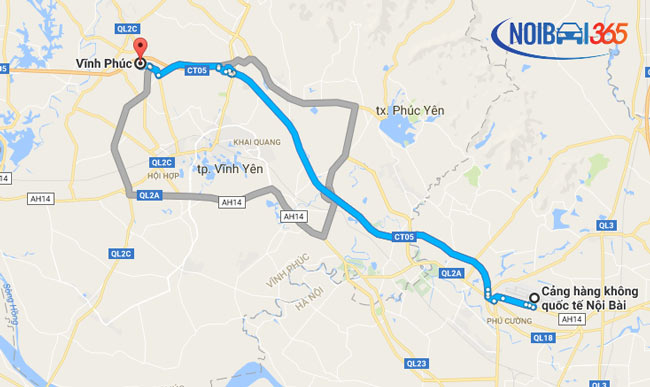 Khoảng cách Nội Bài đi về Vĩnh Phúc